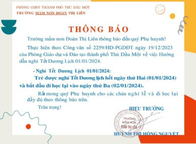 THÔNG BÁO NGHỈ TẾT DƯƠNG LỊCH 2024