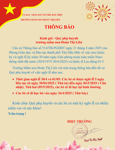 THÔNG BÁO NGHI LE 30 4