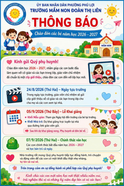 THÔNG BÁO THỜI GIAN NHẬP HỌC NĂM HỌC MỚI 2026-2027