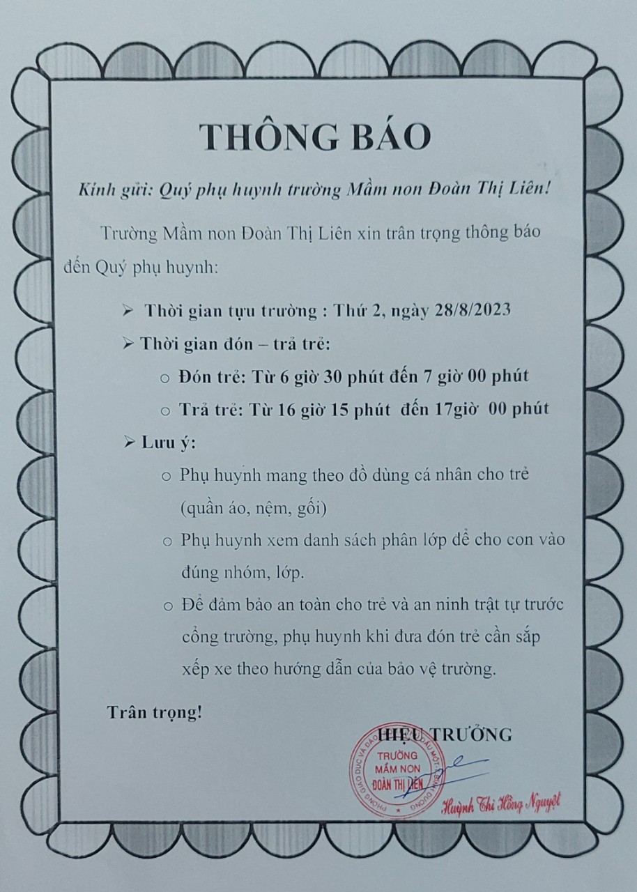 THÔNG BÁO TỰU TRƯỜNG