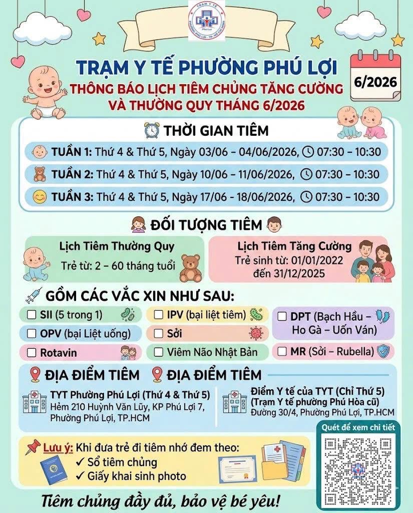 LỊCH TIÊN CHỦNG THÁNG 6/2026