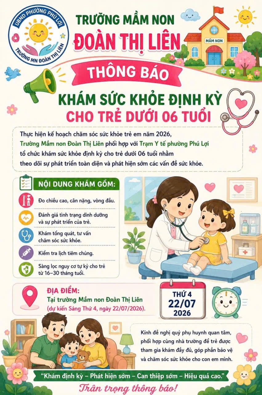 KHÁM SỨC KHOẺ ĐỊNH KỲ CHO TRẺ DƯỚI 6 TUỔI